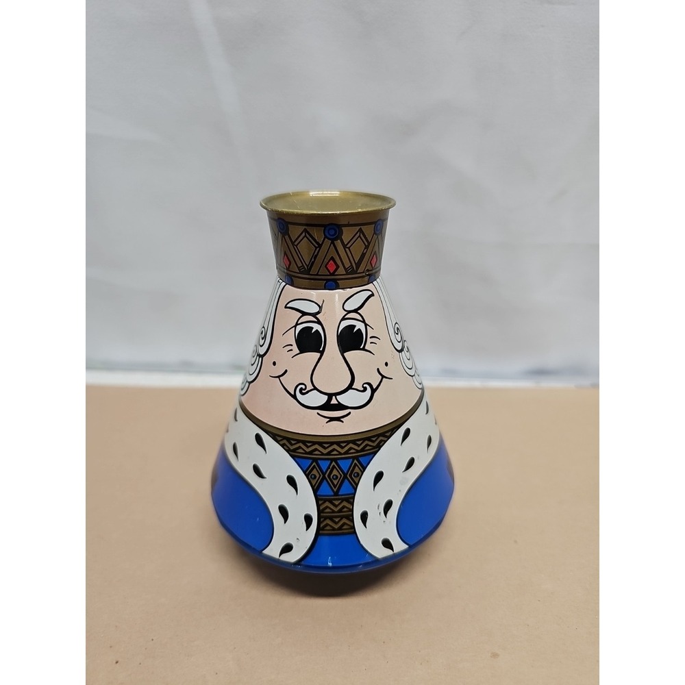 Vtg Royal King Hypo Bank Roly Poly Piggy Bank Blue Gold Painted Metal 5" Wobble
